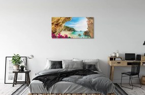 Sklenený obraz Grécko pobrežie útesy kvety 100x50 cm