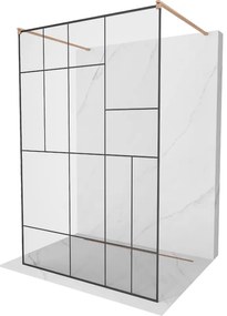 Mexen Kioto, sprchová zástena Walk-In 120 x 200 cm, 8mm sklo čierny vzor, medený matný profil, 800-120-002-65-78