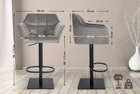 Barová stolička Damaso B - zamat, čierny rám - Sivá