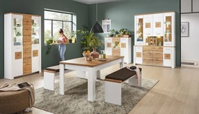 Široká vitrína s osvetlením Matera,starý dub/biela