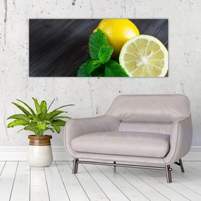 Obraz citrónov a mäty na stole (120x50 cm)