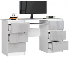 Kancelársky stôl A-11 135 cm 6SZ, biely / metalický lesk