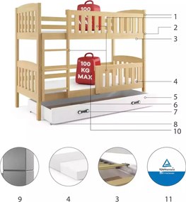 Poschodová posteľ KUBO 200x90 | borovica - biela