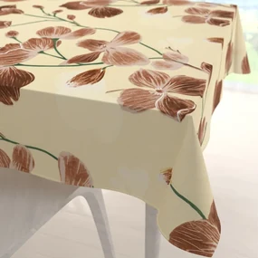 Biante Bavlnený štvorcový obrus Sandra SA-536 Hnedé orchidey na vanilkovo žltom 60x60 cm