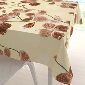 Biante Bavlnený štvorcový obrus Sandra SA-536 Hnedé orchidey na vanilkovo žltom 80x80 cm