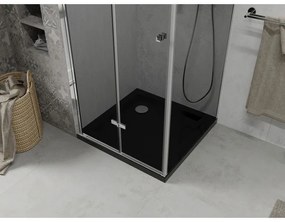 Mexen Lima, sprchový kút so skladacími dverami 80 (dvere) x 80 (stena) cm, 6mm šedé sklo, chrómový profil + slim sprchová vanička čierna + chrómový sifón, 856-080-080-01-40-4070