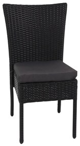 4x Stolička a stola HWC-G19, polyratan, 120x75cm - čierna, vankúše tmavosivá