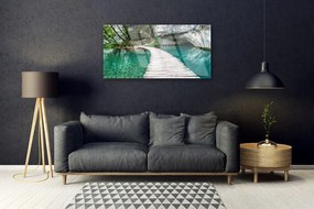 Skleneny obraz Most jazero architektúra 100x50 cm