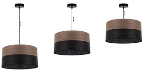 Závesné svietidlo Wood, 1x hnedá orechová dýha/čierne PVC tienidlo, (fi 40cm)