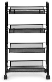 ModernHome Policový kovový organizér na kolieskach, 4 police, čierna ModernHome