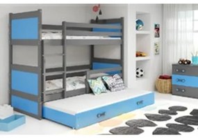 Detská poschodová posteľ s výsuvnou posteľou RICO 190x80 cm Modrá Sivá