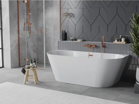 Mexen Oval Slim, voľne stojaca vaňa ku stene 170 x 80 cm, biela lesklá, ružové zlato prepad, 52661708000-60