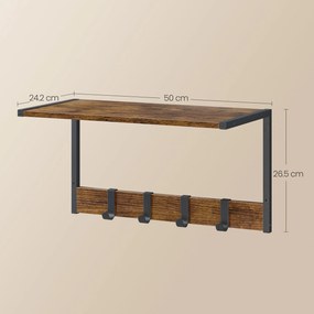 Nástenné plávajúce poličky 2 ks, s háčikmi, 50 x 24,2 x 26,5 cm, rustikálna hnedá