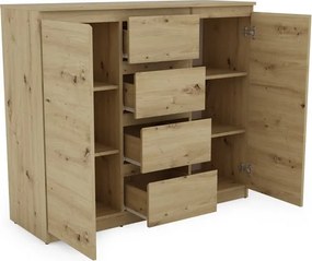 Široká komoda so 4 zásuvkami Carlos, dub artisan, 120 cm