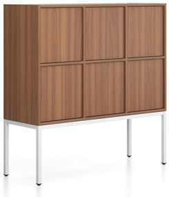 Kancelárska skriňa FRAME, nízka, biela podnož, 6x dvere, 1299 x 450 x 1331 mm, zámok PUSH-lock, orech