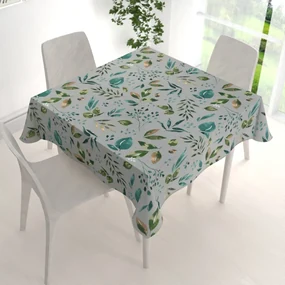 Biante Bavlnený štvorcový obrus Sandra SA-430 Modro-zelené listy na sivom 90x90 cm