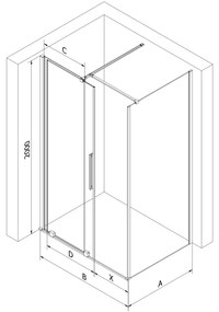 Mexen Velar, sprchový kút s posuvnými dverami 140 x 85 cm, 8mm šedé sklo, brúsená oceľ, 871-140-085-41-97