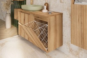 Závěsná umyvadlová skříňka Nova 81-40-39-1DK s košem na prádlo dub coast evoke