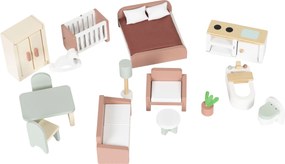 Drevený domček pre bábiky – zámok Bella, 4 poschodia, 5 miestností, 15 kusov nábytku, ECOTOYS