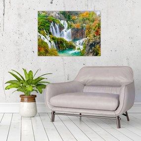 Sklenený obraz - Národný park Plitvické jazerá (70x50 cm)