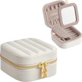 Cestovná šperkovnica ANAH, malý organizér na šperky so zrkadlom, biela