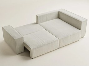 Krémovobiela ženilková rozkladacia/s úložným priestorom rohová pohovka (pravý roh/do L) Tonga – Maison de Rêve