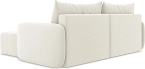 Krémovobiela zamatová rozkladacia/s úložným priestorom rohová pohovka (pravý roh/s leňoškou) Kalena – Makamii