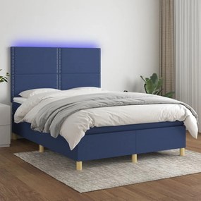 Posteľ boxsping s matracom a LED modrá 140x200 cm látka 3135363