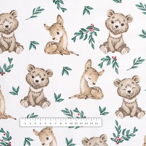 Biante Detský bavlnený behúň na stôl Sandra SA-470 Medvedíky a srnčekovia na bielom 35x160 cm