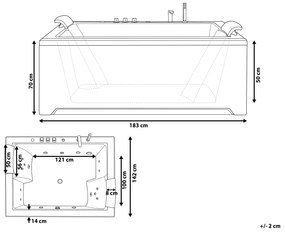 Vírivá vaňa s LED osvetlením 183 x 142 cm biela SALAMANCA Beliani