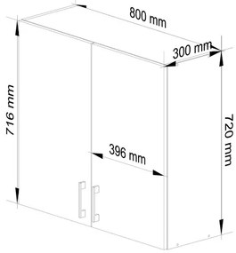 Horná kuchynská skrinka LIMA W80 D2 H720 biela / dub sonoma