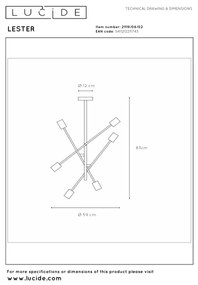 Lucide 21119/06/02 - Stropný luster na tyči LESTER 6xE27/40W/230V