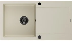 Mexen Leo granitový jednokomorový drez s odkvapkávačom 900 x 500 mm, Béžová, Sifón Čierna - 6501901010-69-B
