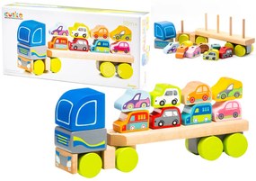 Lean Toys Drevený triedič – nákladné auto s autami