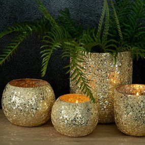 SKLENENÝ SVIETNIK MELIA (05) 12X12 CM ZLATÁ