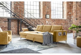 Horčicovožltá zamatová rozkladacia rohová pohovka Miuform Lofty Lilly, ľavý roh