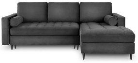 Tmavosivá zamatová rozkladacia rohová pohovka Milo Casa Santo, pravý roh