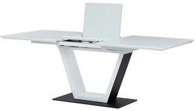 Stůl jídelní rozkládací, 160+50x90x77 cm, MDF, tvrzené sklo, bílá, černá