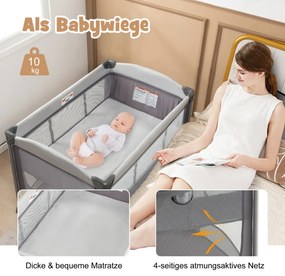 Mobilná detská postieľka prebaľovací pult a kolíska 5 v 1 s hračkami a matracom a taškou sivá