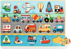 Djeco Drevené vkladacie puzzle: Vroom