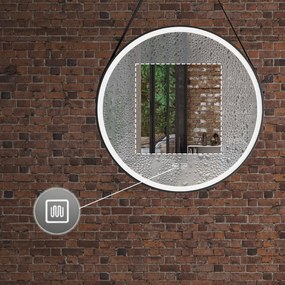 Tutumi Tutumi, okrúhle LED zrkadlo 70cm zavesené na čiernom pásiku, model 104, predné osvetlenie, HOM-02697