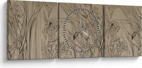 Obraz - Obrysy rastlín (s hodinami) (90x30 cm)