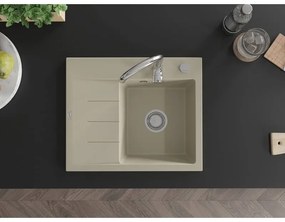 Mexen Ben, 1-komorový granitový drez 600x500x190 mm, pravý + chrómový sifón, béžová, 6523605000-69