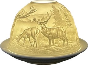 Tealight Holder ? 12x8 Cm White Porcelain Deer - Home deco