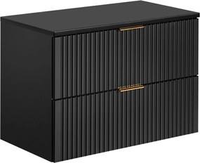 Kúpeľňová skrinka pod umývadlo s doskou 80 cm ADEL, drážkovaná čierna (SET -ADB B 80 CM)