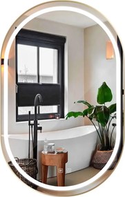 Rea Rea, oválne LED zrkadlo 60x90 cm, zlatá matná, HOM-02509