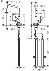 Hansgrohe Metris Select M71, kuchynská páková batéria 320, vyťahovateľná sprška, 2jet, sBox, chrómová, HAN-73816000