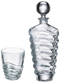 Sklenená fľaša na whisky a sada pohárov, Crystalite Bohemia, WAVE (6+1)
