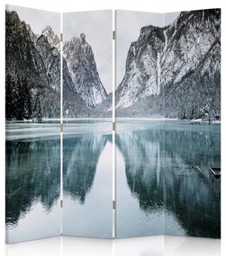 Ozdobný paraván Hory Jezero Krajina - 145x170 cm, štvordielny, obojstranný paraván 360°