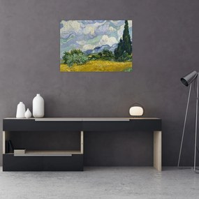 Sklenený obraz - Vincent van Gogh, Wheat Field with Cypresses, reprodukcia (70x50 cm)